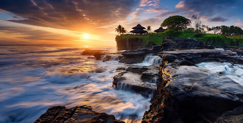 Aerial view of Tanah Lot temple in Bali, Indonesia