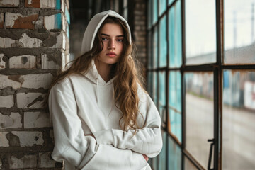 Fashion-Forward Girl Showcasing The Stylish White Hoodie