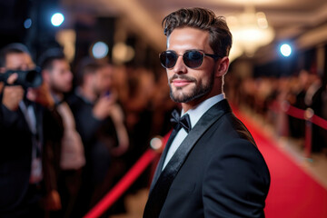 Stunning Male Celebrity Gracing The Red Carpet Amidst Paparazzi Frenzy