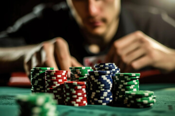 Naklejka premium Man Engaged In Game Of Poker
