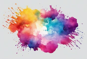 Abstract colorful rainbow color painting illustration watercolor splashes isolated on transparent ba