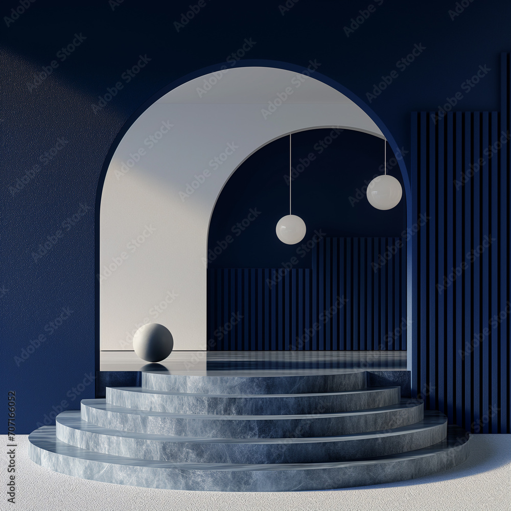 Poster d illustration of empty podium for product or merchandise display. backdrop scene with abstract geom
