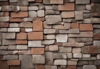 Old brown gray rusty vintage worn shabby patchwork motif tiles stone concrete cement wall texture ba