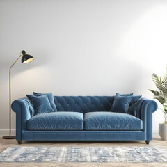 Interior of living room with blue sofa. 3d rendering.