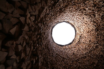 360 degree circle of wood logs - obrazy, fototapety, plakaty