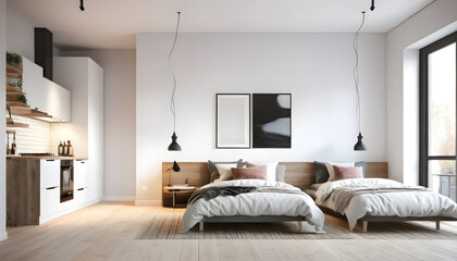New modern scandinavian loft apartment. 3d rendering.