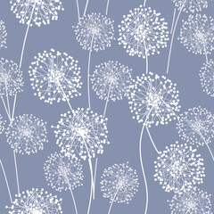 Vector seamless pattern with stylized abstract dandelions. Modern repeating texture. Floral minimalistic design with summer flowers.