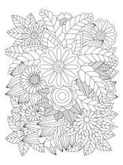 Doodle floral art. Black and white doodle. Page for coloring. For adults and kids. Doodle floral drawing. 