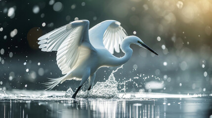 Close up of Egret Catching Fish