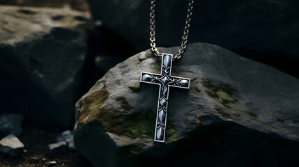 Religiöse Halskette mit Kreuz / Rosenkranz - obrazy, fototapety, plakaty