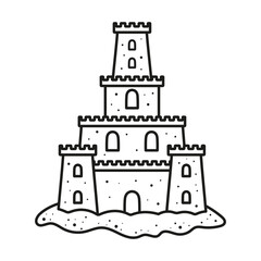 vector black and white illustration sketch castle, outline sand castle isolated on white, cartoon style