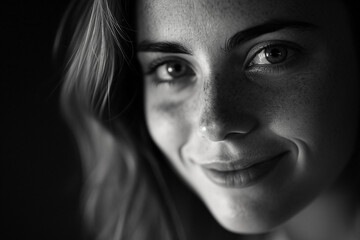 portrait with shadows playing across the face, highlighting an enigmatic smile