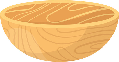 Wooden bowl empty simple design. Cartoon wood texture kitchenware vector illustration.