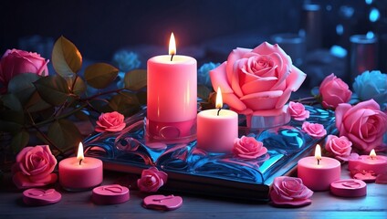 candle, rose, flower, glass, romantic, and rose petals luxury