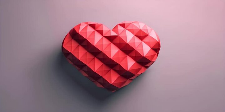 A red heart with a geometric structure on a grey background. The concept of love or Valentine's Day.
