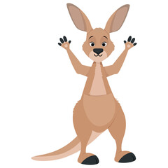 Funny brown kangaroo with paws up