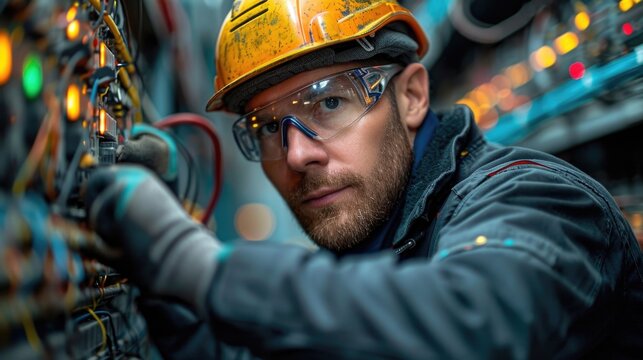 Skilled electrician working on an electrical panel, showcasing expertise in technical trades.