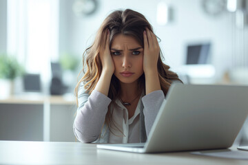 Tired businesswoman holding her head in the office