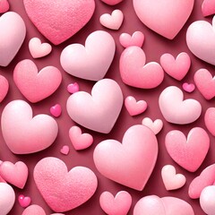 Red love heart seamless pattern illustration. Cute romantic pink hearts background print. Valentine's day holiday backdrop texture, romantic wedding design Generative AI