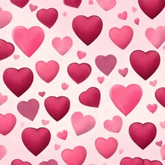 Red love heart seamless pattern illustration. Cute romantic pink hearts background print. Valentine's day holiday backdrop texture, romantic wedding design Generative AI