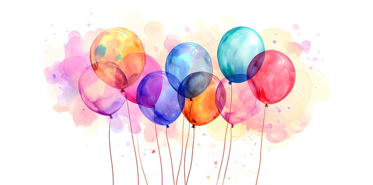 Multicolor balloons watercolor illustration isolated on white background