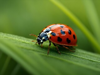 Graceful Ladybug Amidst Lush Green Leaf