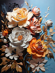 Colorful Modern Special 3D Style Ultra Thick Oil Painting of Floral Arrangement, created with Generative AI technology