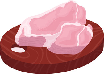 Raw pork chops on cutting board, fresh uncooked meat, butcher's product, vector illustration. Butchery, nutritious protein source, cooking ingredient vector illustration.