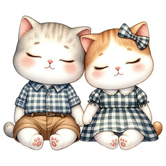 Watercolor Cute Lovely Couple Cat Clipart
