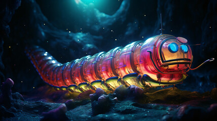 Luminous vibrant sap caterpillar space ship rubric - obrazy, fototapety, plakaty