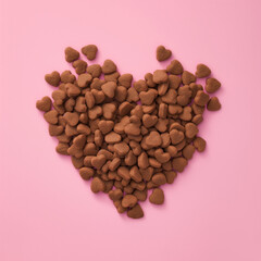 Heart-Shaped Pet Kibble on Pink Background