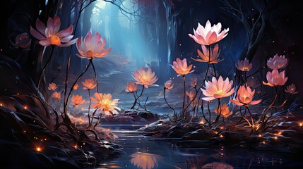 Obraz na płótnie Canvas ethereal beautiful glowing flowers in spring garden