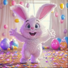 a cute Easter bunny costume in a festive dancing celebration