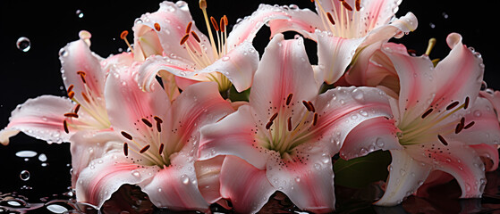 Close-up of lily flowers with water droplets.
