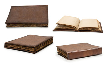 An old brown book isolated on white background.