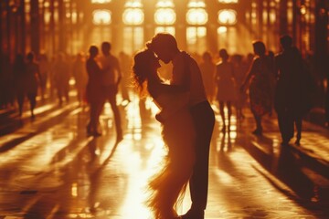 couple ballroom dancing in sunlight indoor ballroom