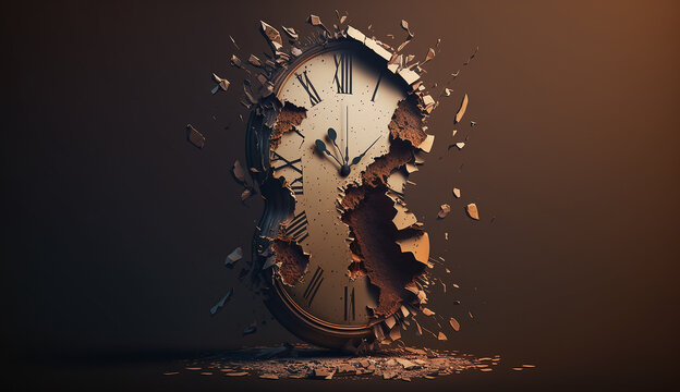 Abstract old stream broken glass clock picture AI Generated image