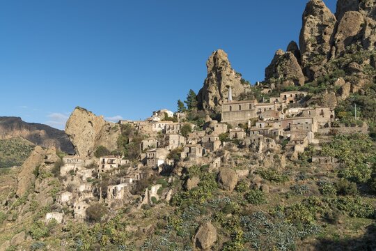 view of the Aspromonte ghost town of Pentedattilo in Calabria