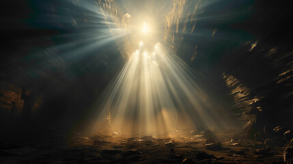 A misty silver background with ethereal rays of light piercing through