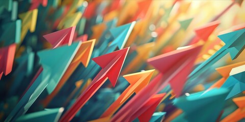 3d rendering of arrows in a row. Business success concept. Business growth, development progress, financial company statistic, hi results, investment grow concept Financial result graph. - obrazy, fototapety, plakaty
