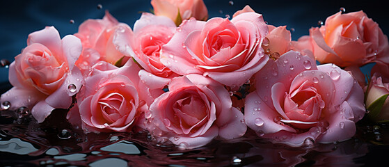 Elegant rose flowers in water, by splashes and vivid contrast.