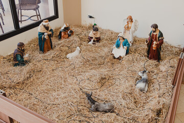 Christmas nativity scene with statues