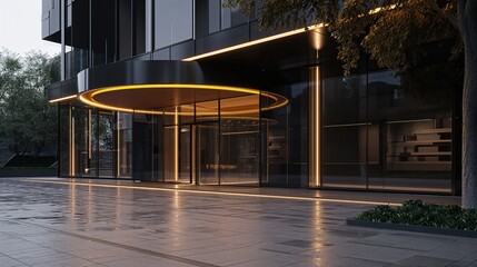 Illuminated office building entrance door