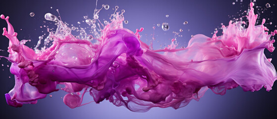 Vibrant purple and violet ink splashing in water, creating an abstract, flowing design.