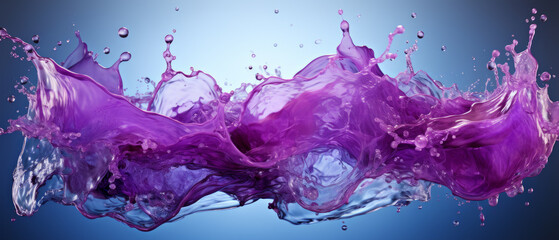Vibrant purple and violet ink splashing in water, creating an abstract, flowing design.