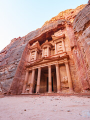 Welcome to Petra, the Treasury, also called Khazneh historical and touristic monument in Jordan