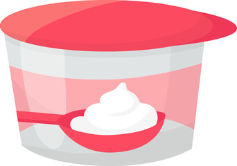 Yogurt cup with spoon vector illustration. Dairy product container, healthy food theme.