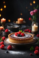 Fototapeta na wymiar chocolate cake with currants 3d rendering, cake, food, bakery, 