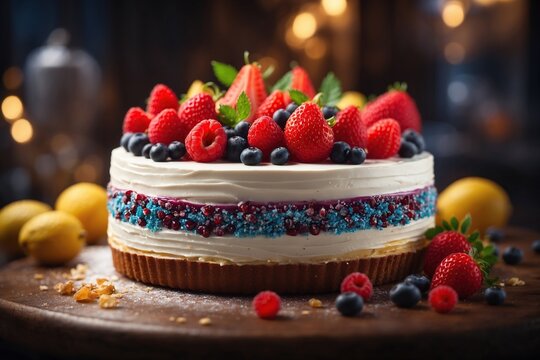 3d rendering, cake, food, bakery,  with strawberries