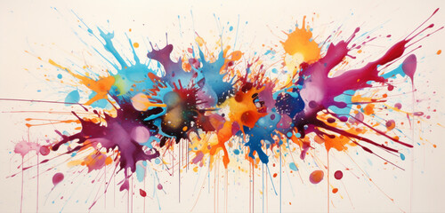 A vivid burst of colorful watercolor splashes forming an abstract masterpiece on a rich chocolate...